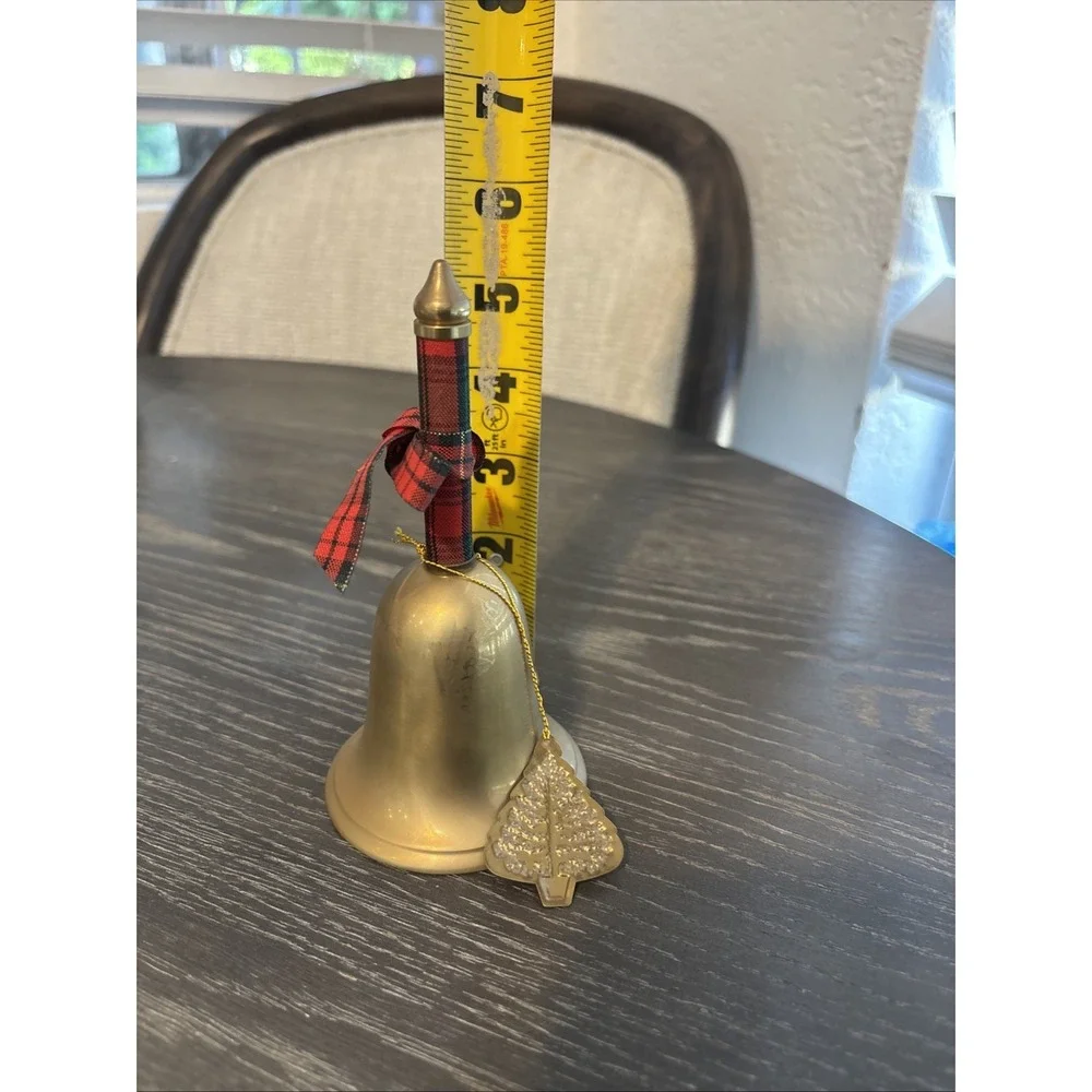Brass Bell w/Red And Green Plaid Ribbon Wrapped Handle